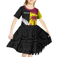 New Zealand and West Indies Cricket Custom Kid Short Sleeve Dress Black Cap Windies Together - Polynesian Pride