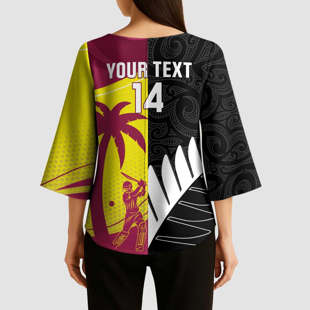 New Zealand and West Indies Cricket Custom Kimono Sleeve Blouse Black Cap Windies Together - Polynesian Pride