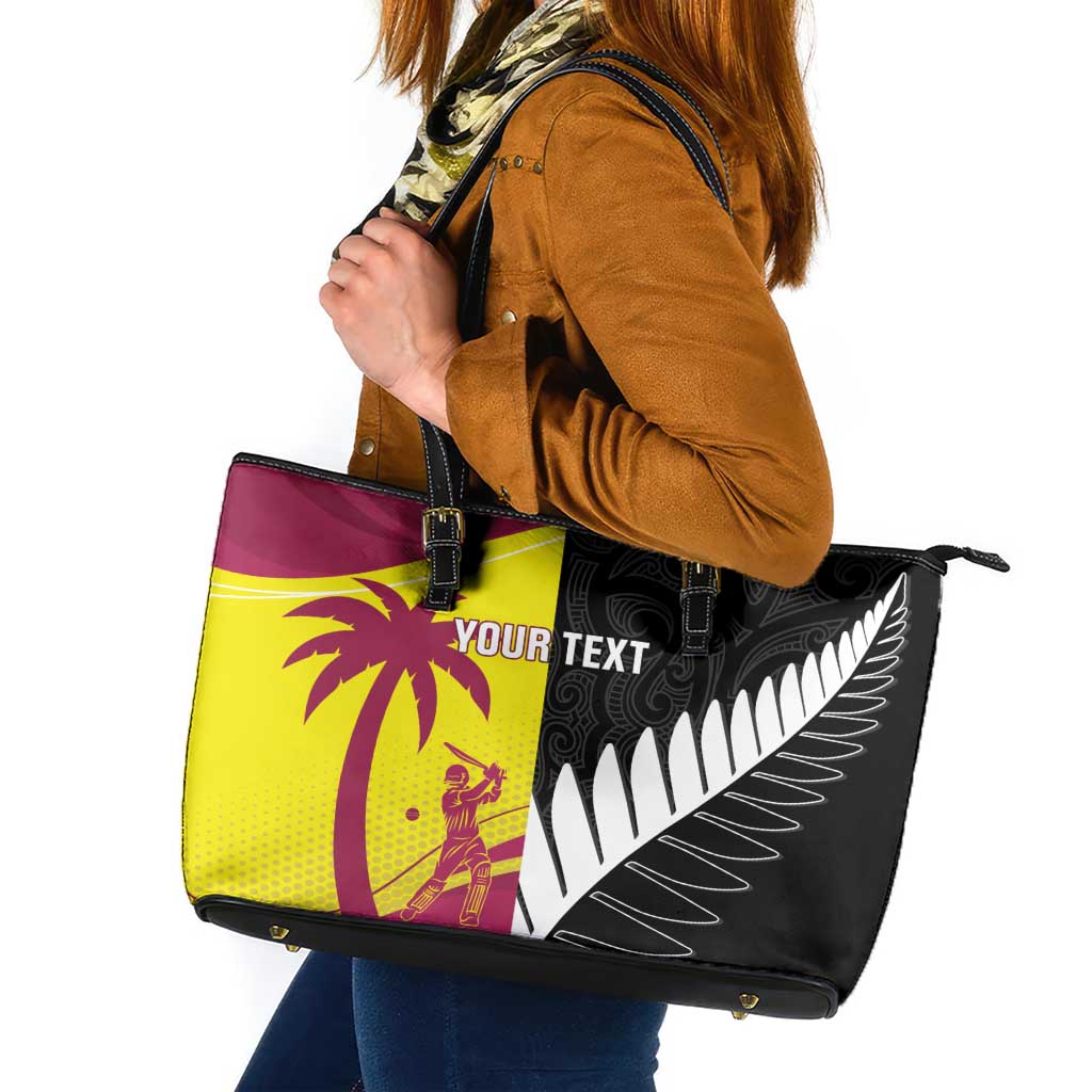 New Zealand and West Indies Cricket Custom Leather Tote Bag Black Cap Windies Together - Polynesian Pride