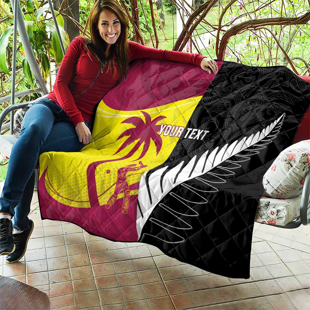 New Zealand and West Indies Cricket Custom Quilt Black Cap Windies Together - Polynesian Pride