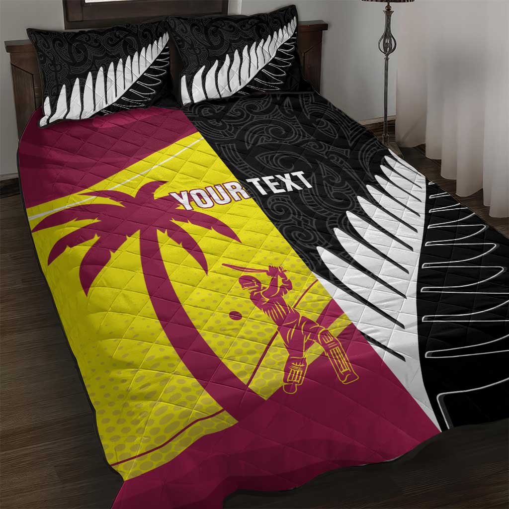 New Zealand and West Indies Cricket Custom Quilt Bed Set Black Cap Windies Together - Polynesian Pride