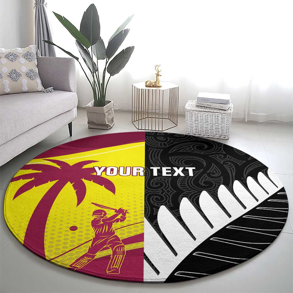 New Zealand and West Indies Cricket Custom Round Carpet Black Cap Windies Together - Polynesian Pride