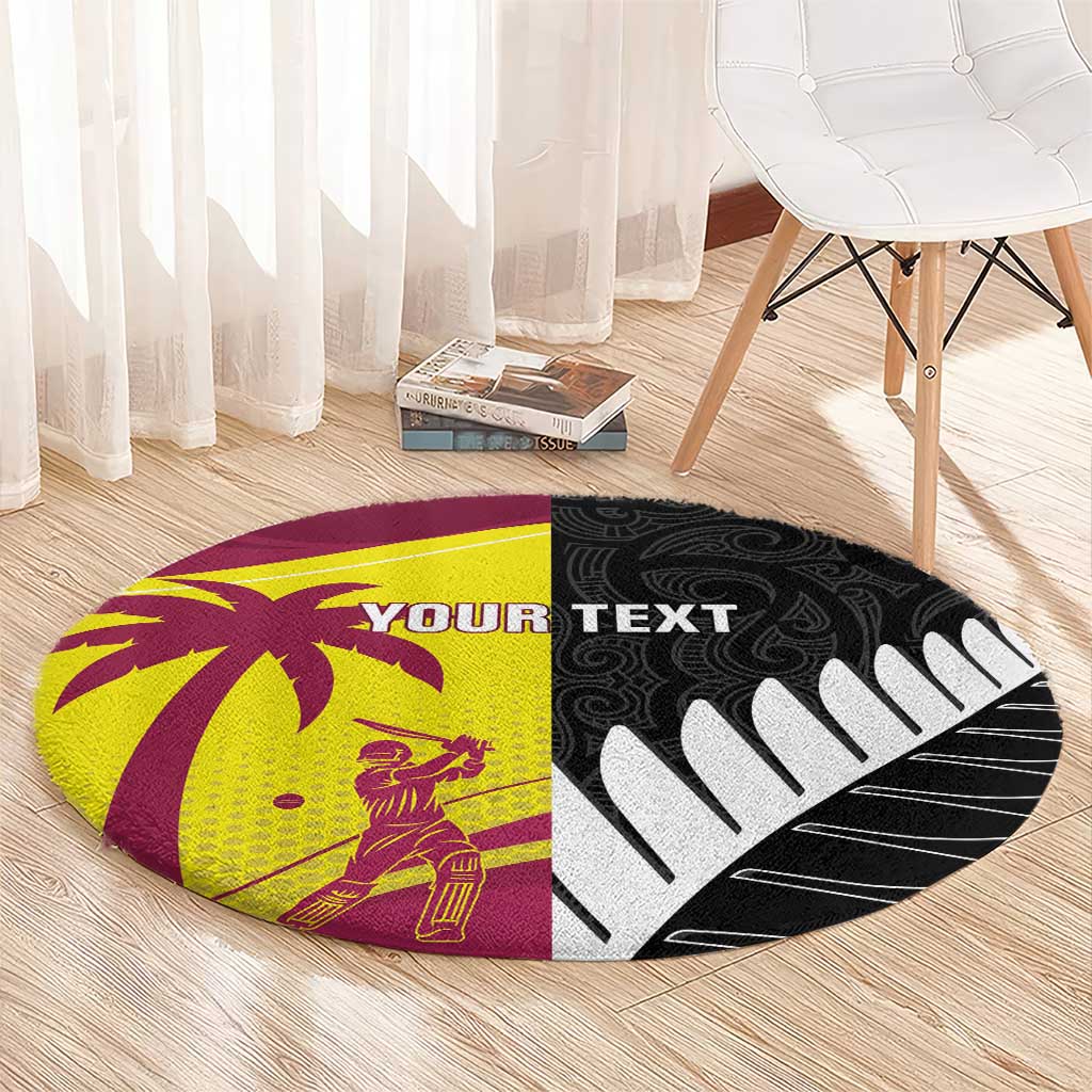 New Zealand and West Indies Cricket Custom Round Carpet Black Cap Windies Together - Polynesian Pride