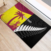 New Zealand and West Indies Cricket Custom Rubber Doormat Black Cap Windies Together - Polynesian Pride