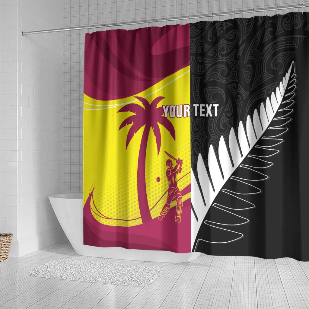 New Zealand and West Indies Cricket Custom Shower Curtain Black Cap Windies Together - Polynesian Pride