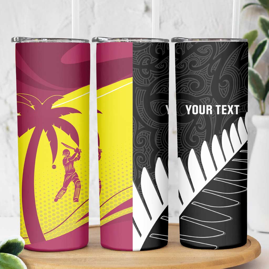 New Zealand and West Indies Cricket Custom Skinny Tumbler Black Cap Windies Together - Polynesian Pride