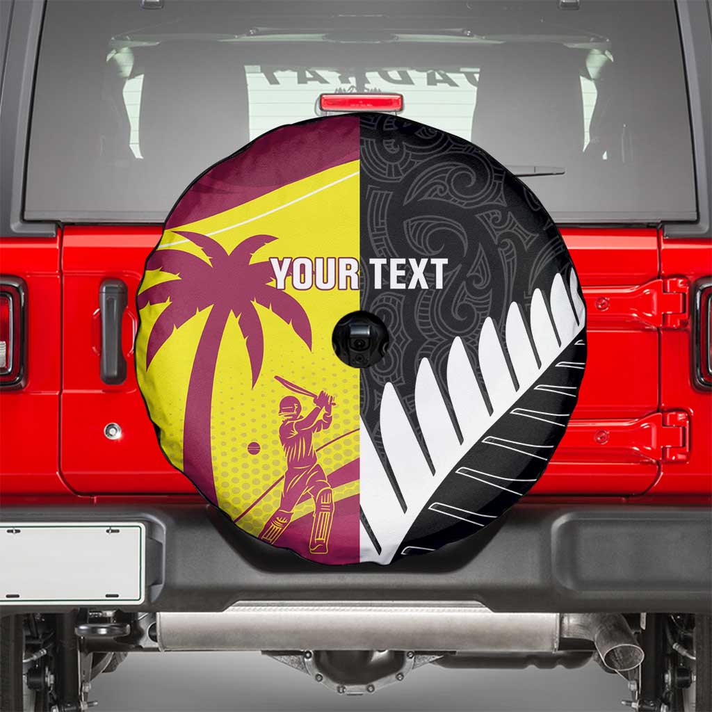 New Zealand and West Indies Cricket Custom Spare Tire Cover Black Cap Windies Together - Polynesian Pride