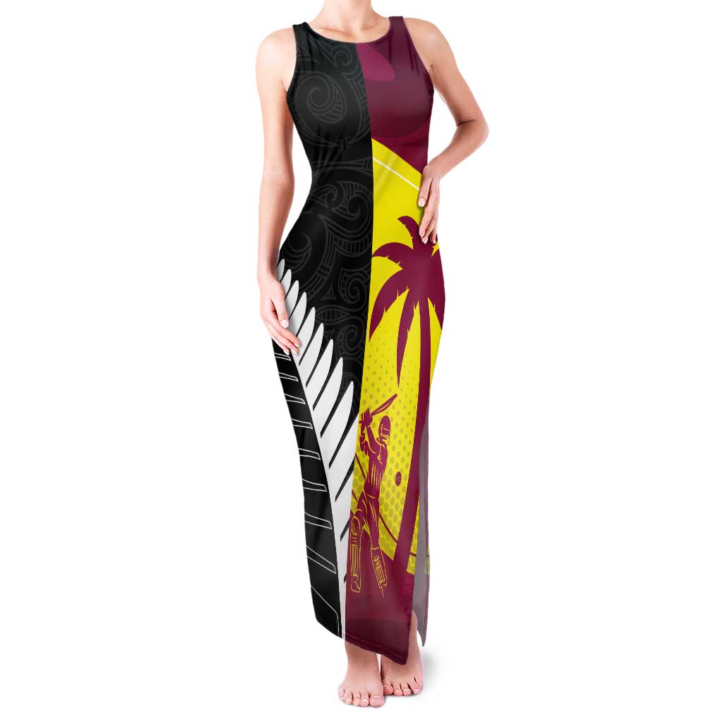 New Zealand and West Indies Cricket Custom Tank Maxi Dress Black Cap Windies Together - Polynesian Pride