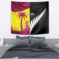 New Zealand and West Indies Cricket Custom Tapestry Black Cap Windies Together - Polynesian Pride