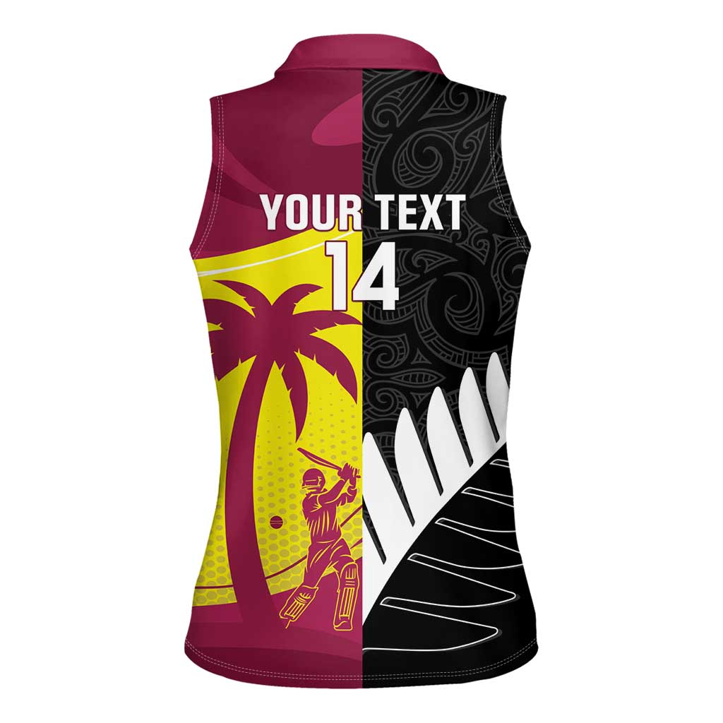 New Zealand and West Indies Cricket Custom Women Sleeveless Polo Shirt Black Cap Windies Together - Polynesian Pride