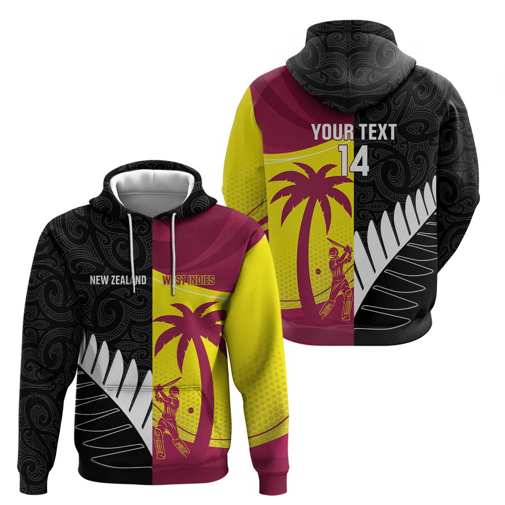 New Zealand and West Indies Cricket Custom Zip Hoodie Black Cap Windies Together - Polynesian Pride