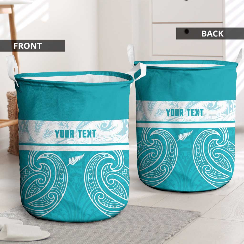 New Zealand Silver Fern Cricket Custom Laundry Basket Black Cap Teal Maori Pattern LT14 - Polynesian Pride