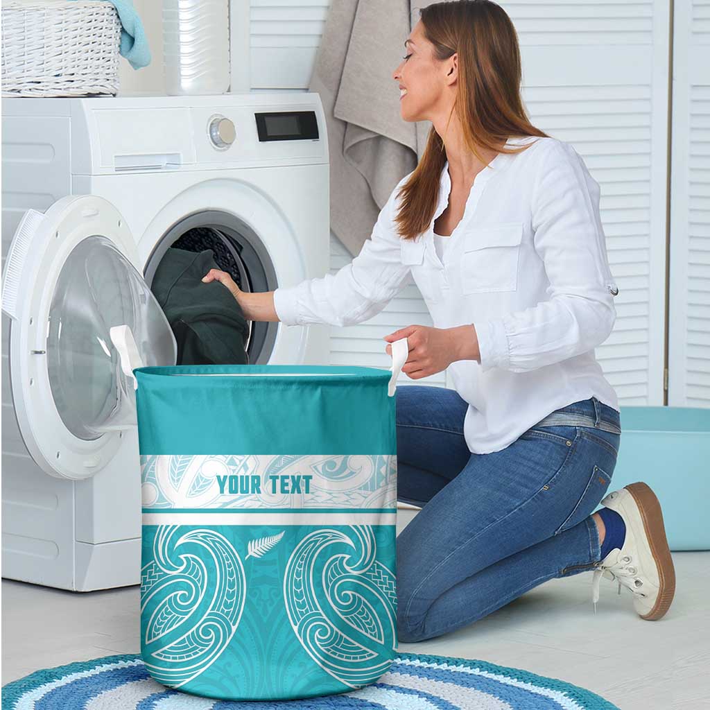 New Zealand Silver Fern Cricket Custom Laundry Basket Black Cap Teal Maori Pattern LT14 - Polynesian Pride