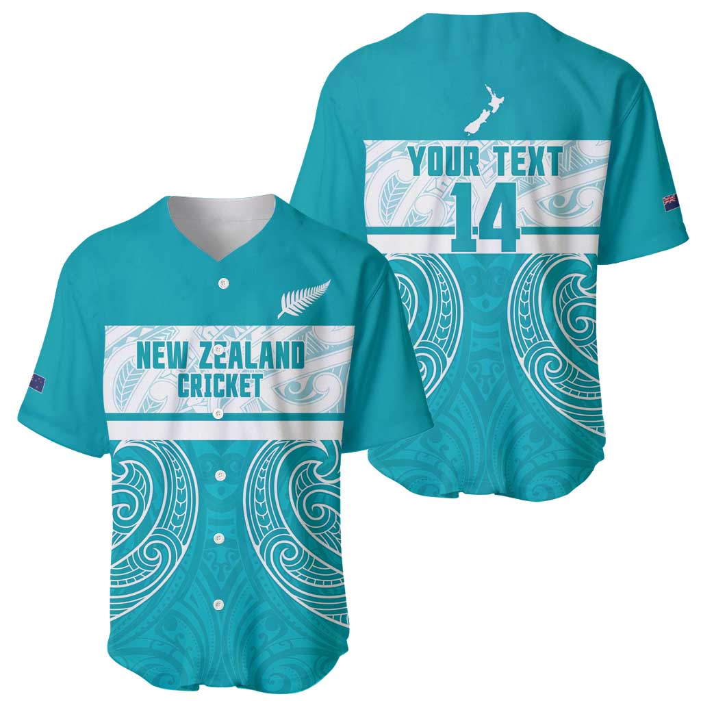 New Zealand Silver Fern Cricket Custom Baseball Jersey Black Cap Teal Maori Pattern - Polynesian Pride