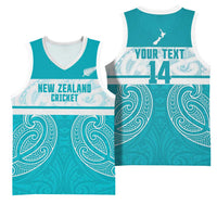 New Zealand Silver Fern Cricket Custom Basketball Jersey Black Cap Teal Maori Pattern - Polynesian Pride