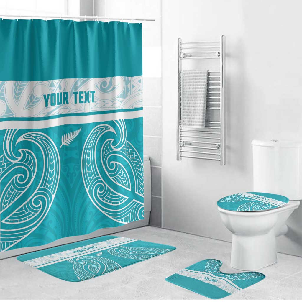 New Zealand Silver Fern Cricket Custom Bathroom Set Black Cap Teal Maori Pattern - Polynesian Pride
