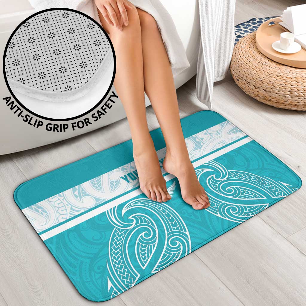 New Zealand Silver Fern Cricket Custom Bathroom Set Black Cap Teal Maori Pattern - Polynesian Pride