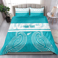 New Zealand Silver Fern Cricket Custom Bedding Set Black Cap Teal Maori Pattern - Polynesian Pride