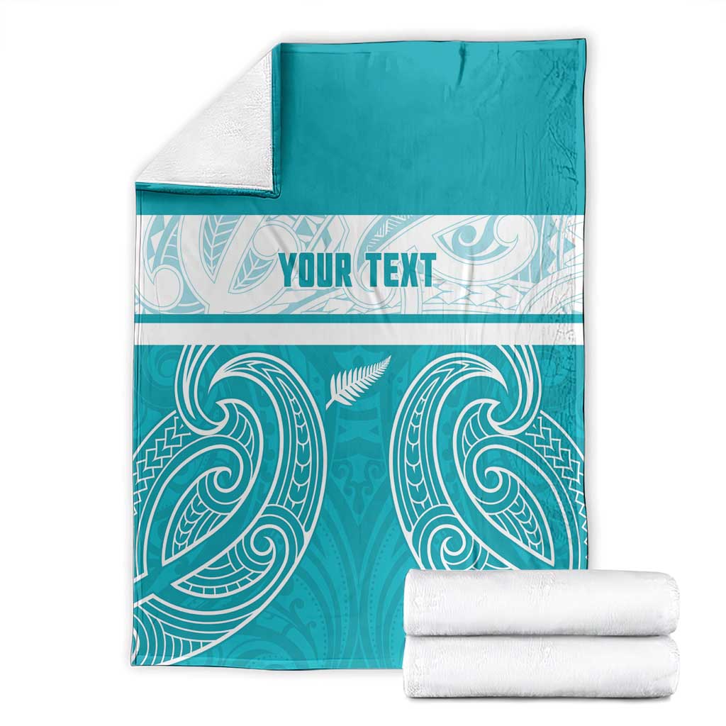 New Zealand Silver Fern Cricket Custom Blanket Black Cap Teal Maori Pattern - Polynesian Pride