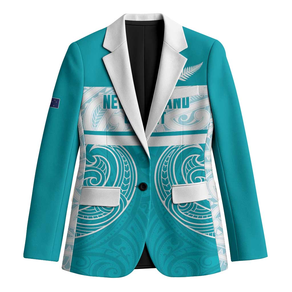New Zealand Silver Fern Cricket Custom Blazer Black Cap Teal Maori Pattern - Polynesian Pride