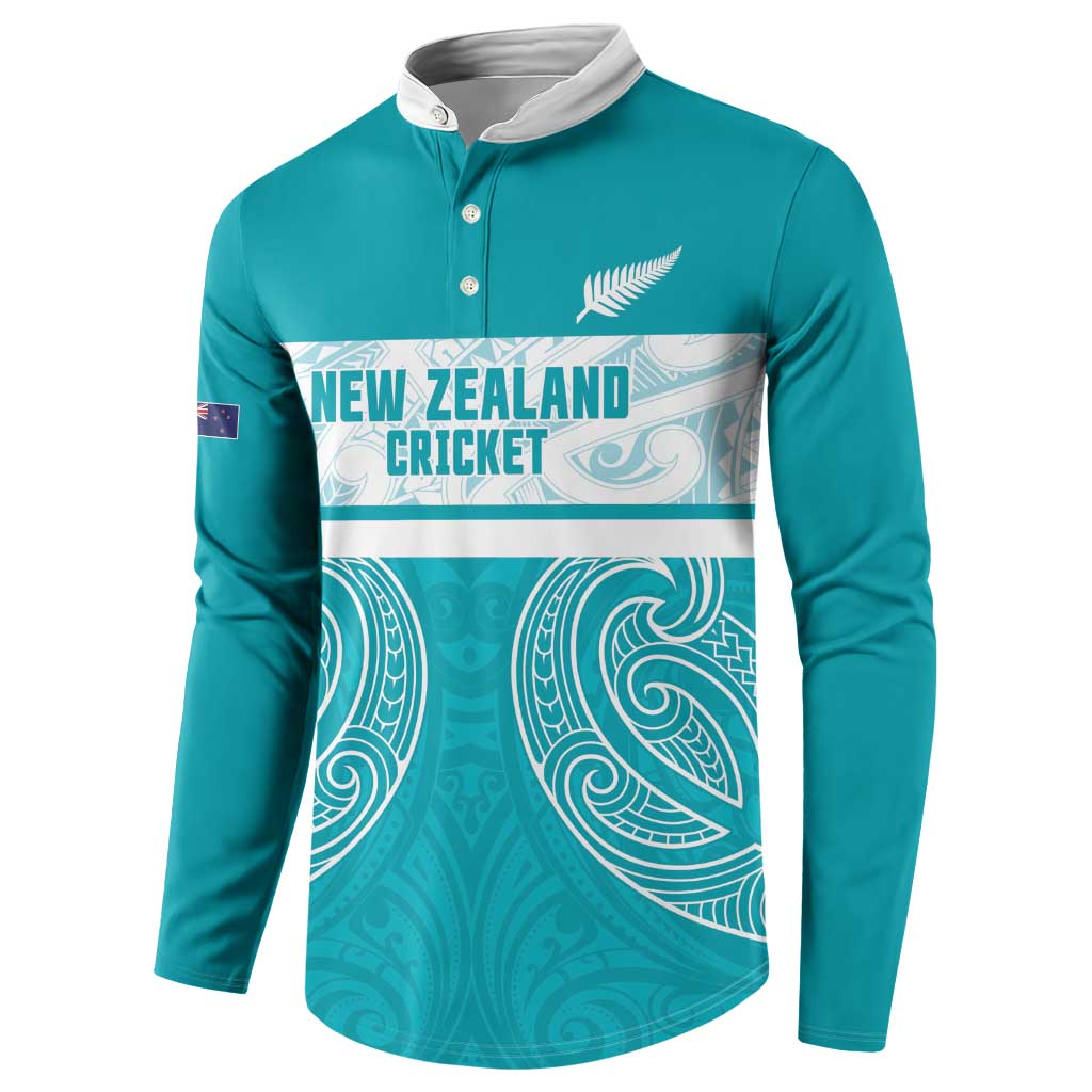 New Zealand Silver Fern Cricket Custom Button Sweatshirt Black Cap Teal Maori Pattern - Polynesian Pride