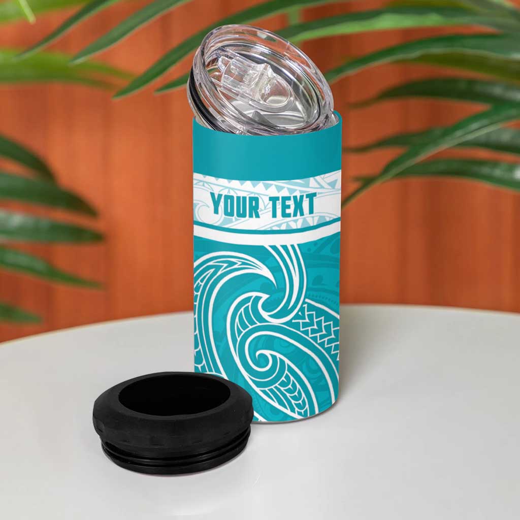New Zealand Silver Fern Cricket Custom 4 in 1 Can Cooler Tumbler Black Cap Teal Maori Pattern - Polynesian Pride