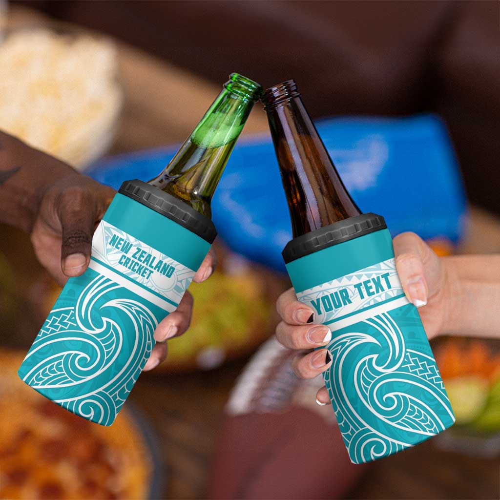 New Zealand Silver Fern Cricket Custom 4 in 1 Can Cooler Tumbler Black Cap Teal Maori Pattern - Polynesian Pride