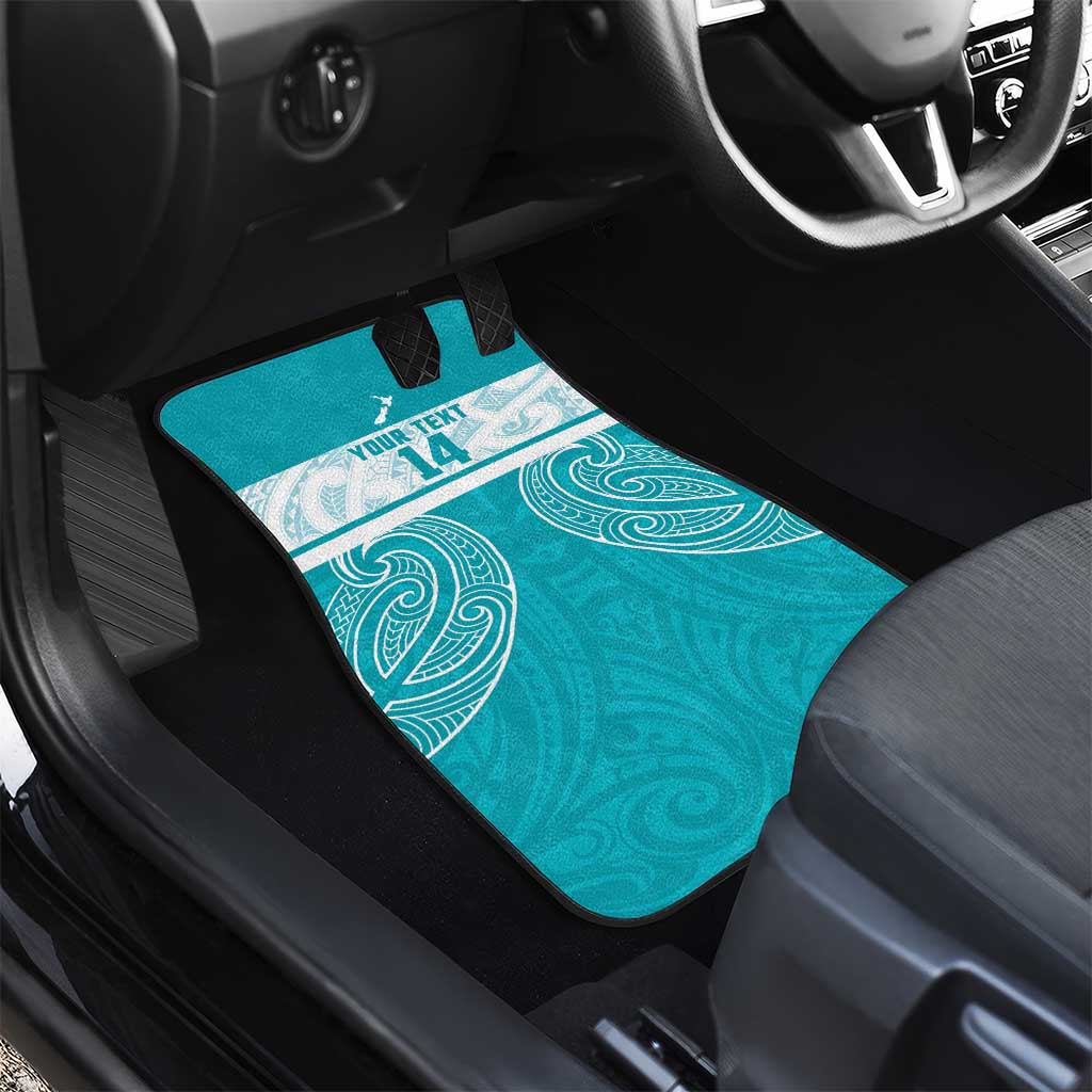 New Zealand Silver Fern Cricket Custom Car Mats Black Cap Teal Maori Pattern - Polynesian Pride