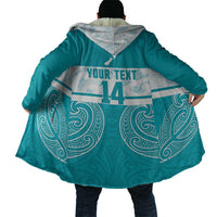 New Zealand Silver Fern Cricket Custom Cloak Black Cap Teal Maori Pattern - Polynesian Pride