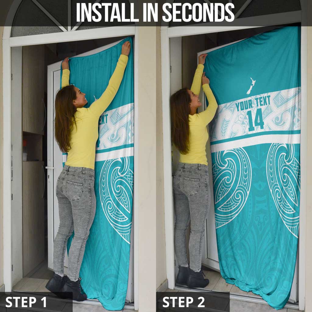 New Zealand Silver Fern Cricket Custom Door Cover Black Cap Teal Maori Pattern - Polynesian Pride