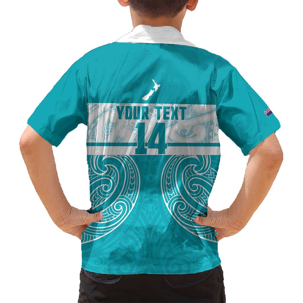 New Zealand Silver Fern Cricket Custom Family Matching Long Sleeve Bodycon Dress and Hawaiian Shirt Black Cap Teal Maori Pattern - Polynesian Pride