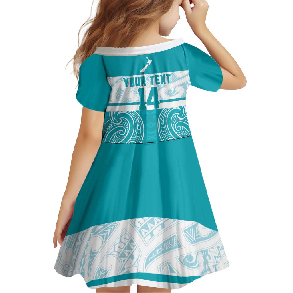 New Zealand Silver Fern Cricket Custom Family Matching Mermaid Dress and Hawaiian Shirt Black Cap Teal Maori Pattern - Polynesian Pride