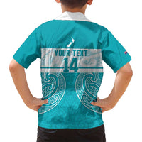 New Zealand Silver Fern Cricket Custom Family Matching Off Shoulder Maxi Dress and Hawaiian Shirt Black Cap Teal Maori Pattern - Polynesian Pride