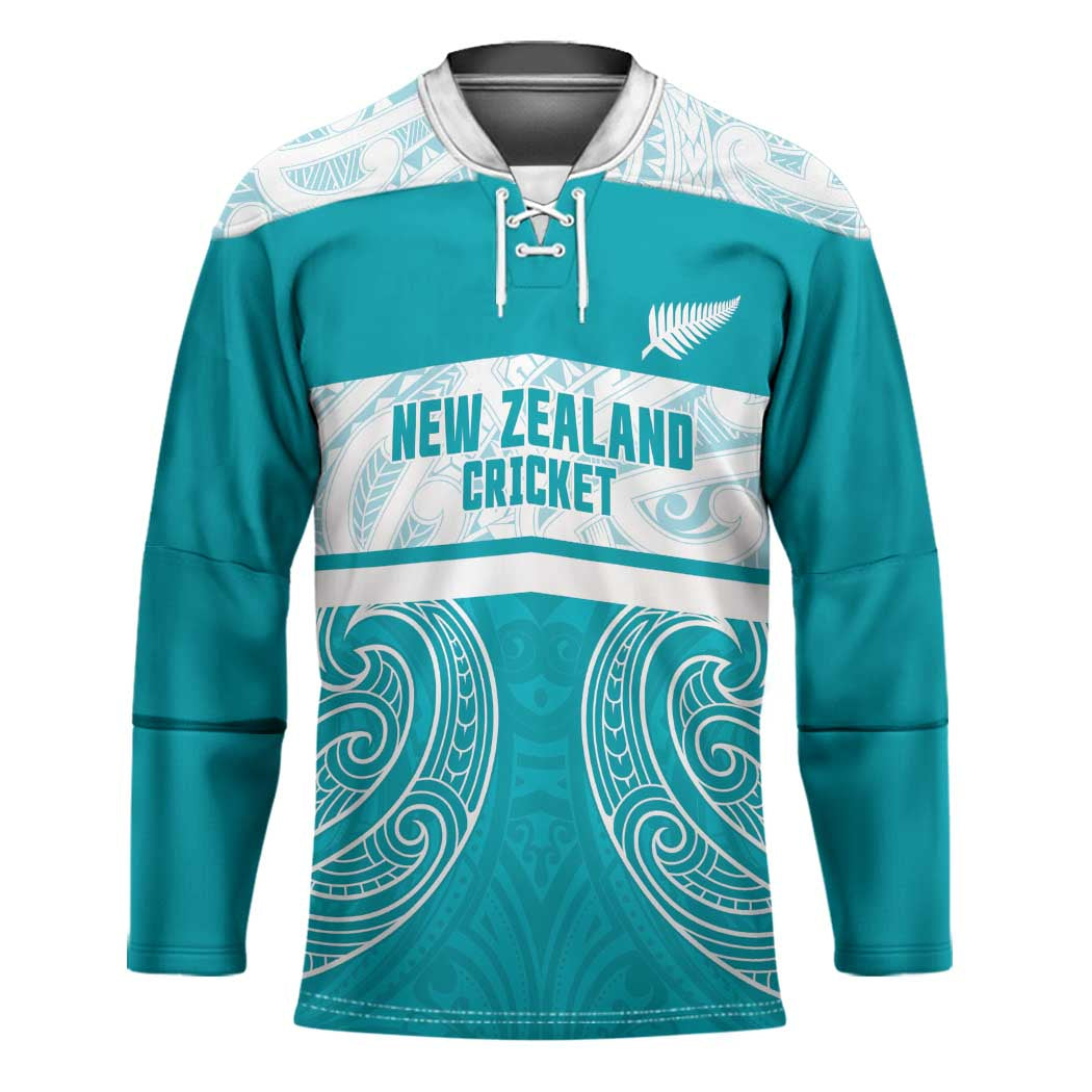 New Zealand Silver Fern Cricket Custom Hockey Jersey Black Cap Teal Maori Pattern - Polynesian Pride