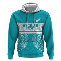 New Zealand Silver Fern Cricket Custom Hoodie Black Cap Teal Maori Pattern - Polynesian Pride