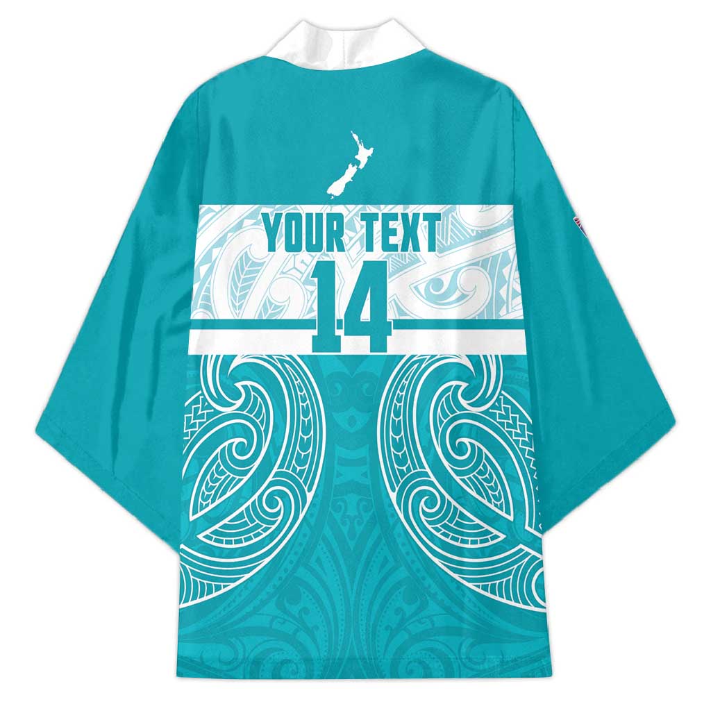New Zealand Silver Fern Cricket Custom Kimono Black Cap Teal Maori Pattern - Polynesian Pride