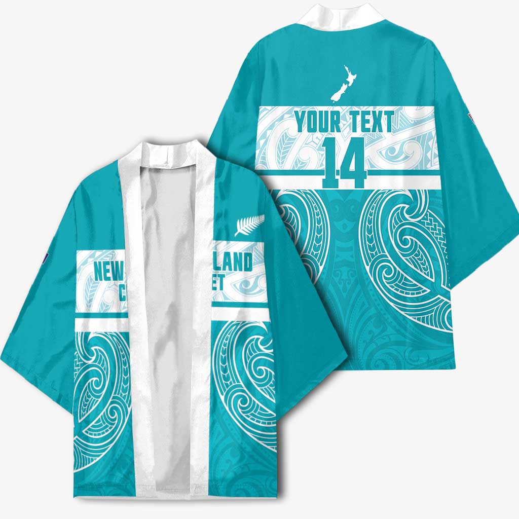 New Zealand Silver Fern Cricket Custom Kimono Black Cap Teal Maori Pattern - Polynesian Pride