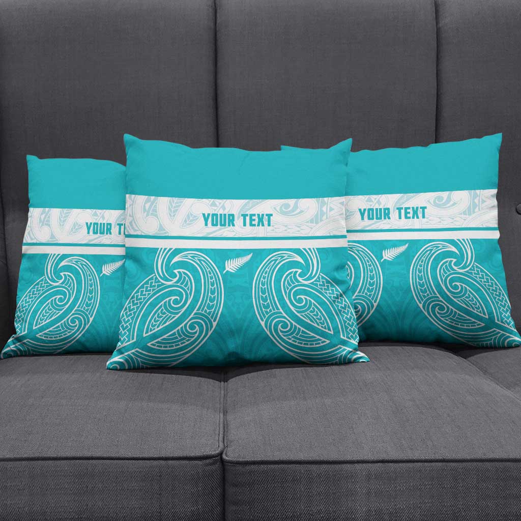 New Zealand Silver Fern Cricket Custom Pillow Cover Black Cap Teal Maori Pattern - Polynesian Pride