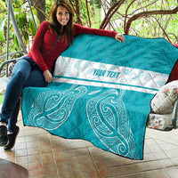 New Zealand Silver Fern Cricket Custom Quilt Black Cap Teal Maori Pattern - Polynesian Pride