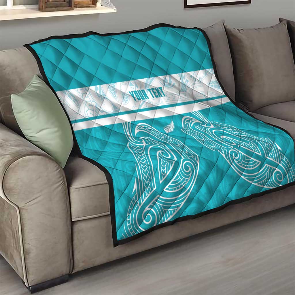 New Zealand Silver Fern Cricket Custom Quilt Black Cap Teal Maori Pattern - Polynesian Pride