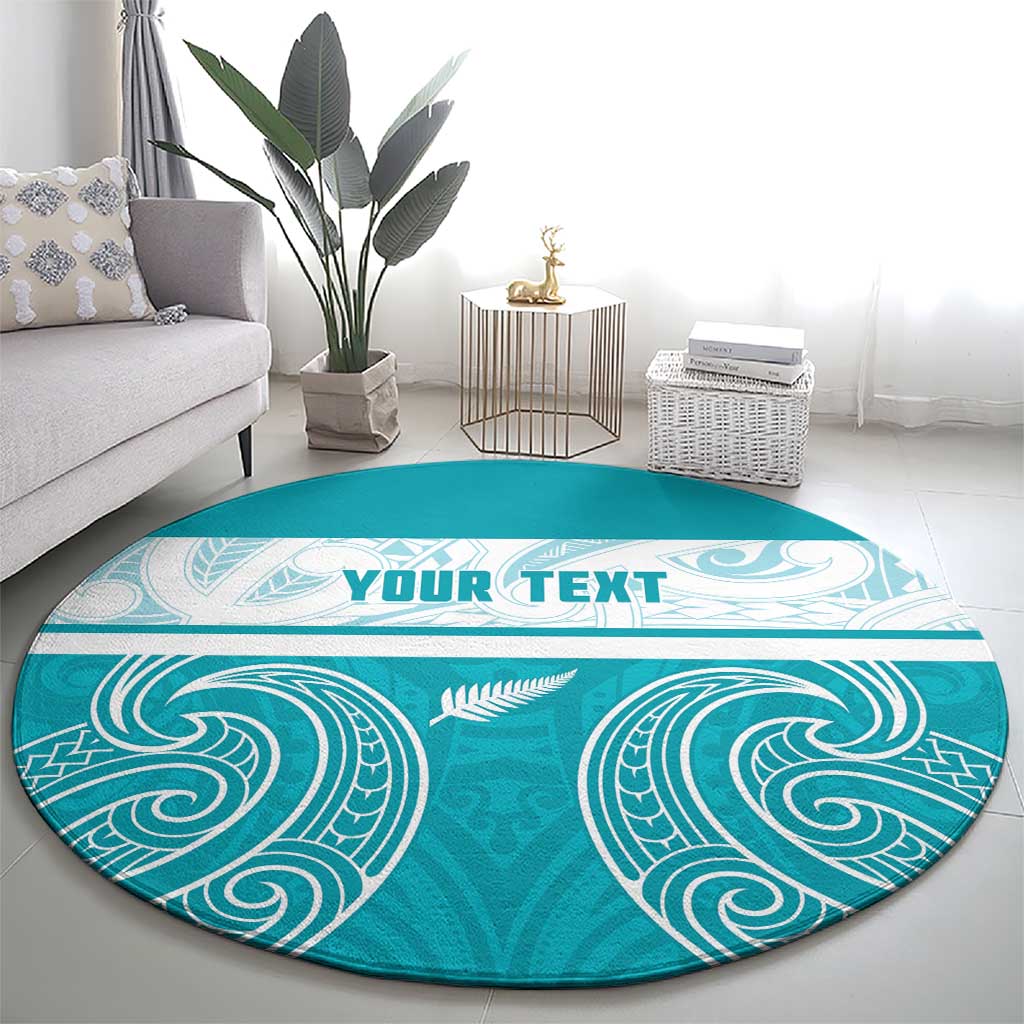 New Zealand Silver Fern Cricket Custom Round Carpet Black Cap Teal Maori Pattern - Polynesian Pride