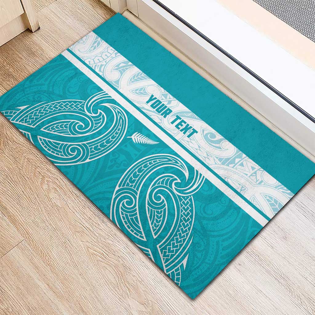 New Zealand Silver Fern Cricket Custom Rubber Doormat Black Cap Teal Maori Pattern - Polynesian Pride