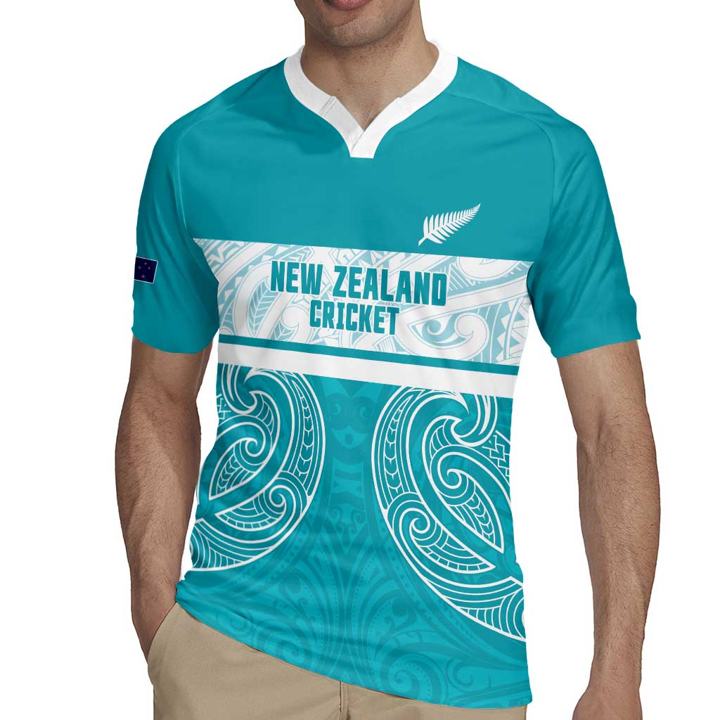 New Zealand Silver Fern Cricket Custom Rugby Jersey Black Cap Teal Maori Pattern - Polynesian Pride
