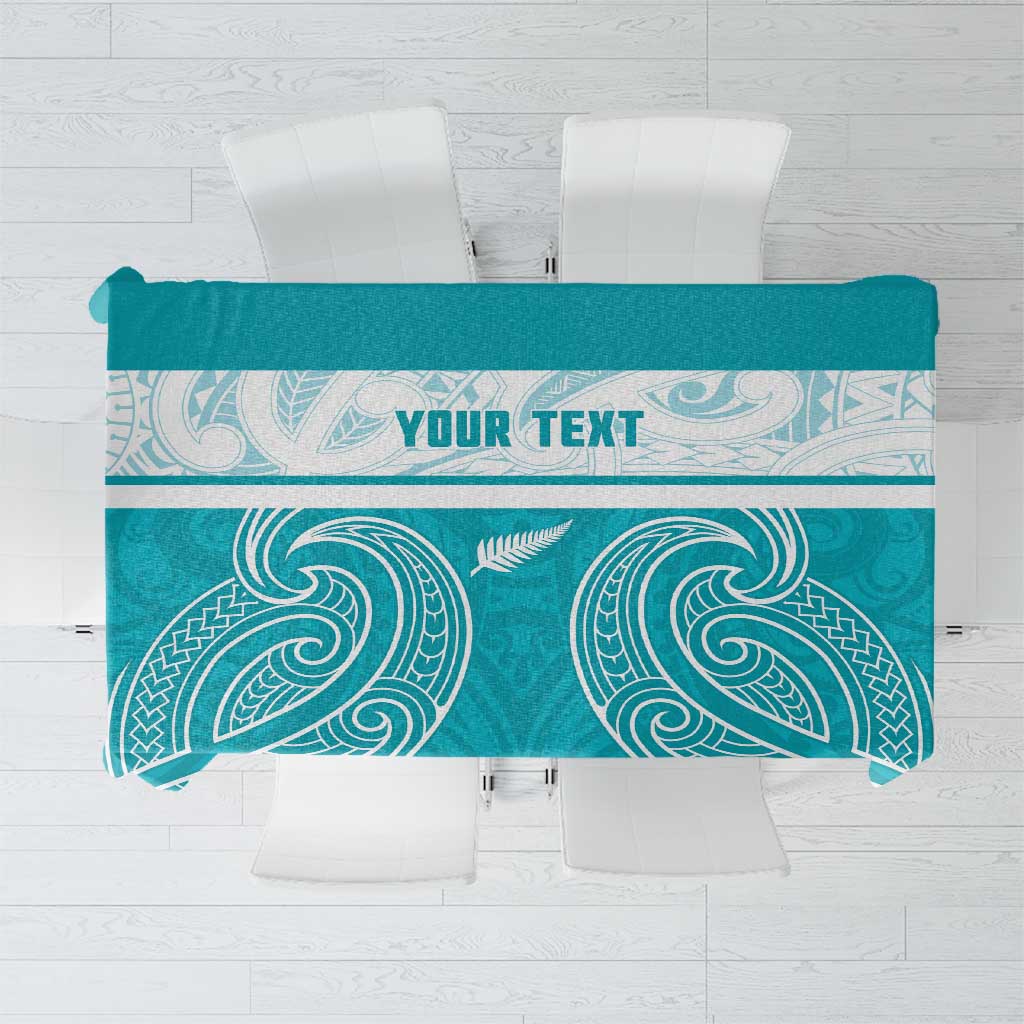 New Zealand Silver Fern Cricket Custom Tablecloth Black Cap Teal Maori Pattern - Polynesian Pride