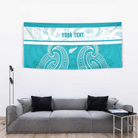 New Zealand Silver Fern Cricket Custom Tapestry Black Cap Teal Maori Pattern - Polynesian Pride