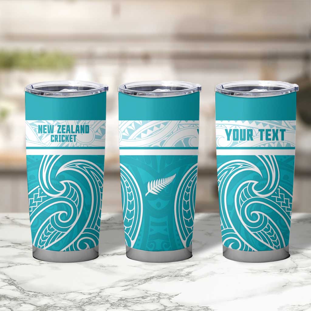 New Zealand Silver Fern Cricket Custom Tumbler Cup Black Cap Teal Maori Pattern - Polynesian Pride