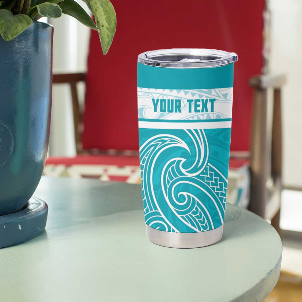 New Zealand Silver Fern Cricket Custom Tumbler Cup Black Cap Teal Maori Pattern - Polynesian Pride