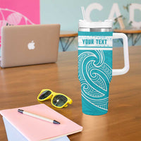 New Zealand Silver Fern Cricket Custom Tumbler With Handle Black Cap Teal Maori Pattern - Polynesian Pride