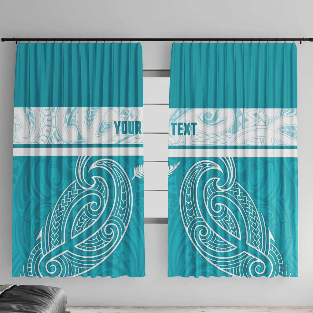 New Zealand Silver Fern Cricket Custom Window Curtain Black Cap Teal Maori Pattern - Polynesian Pride