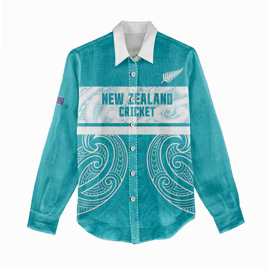 New Zealand Silver Fern Cricket Custom Women Casual Shirt Black Cap Teal Maori Pattern - Polynesian Pride